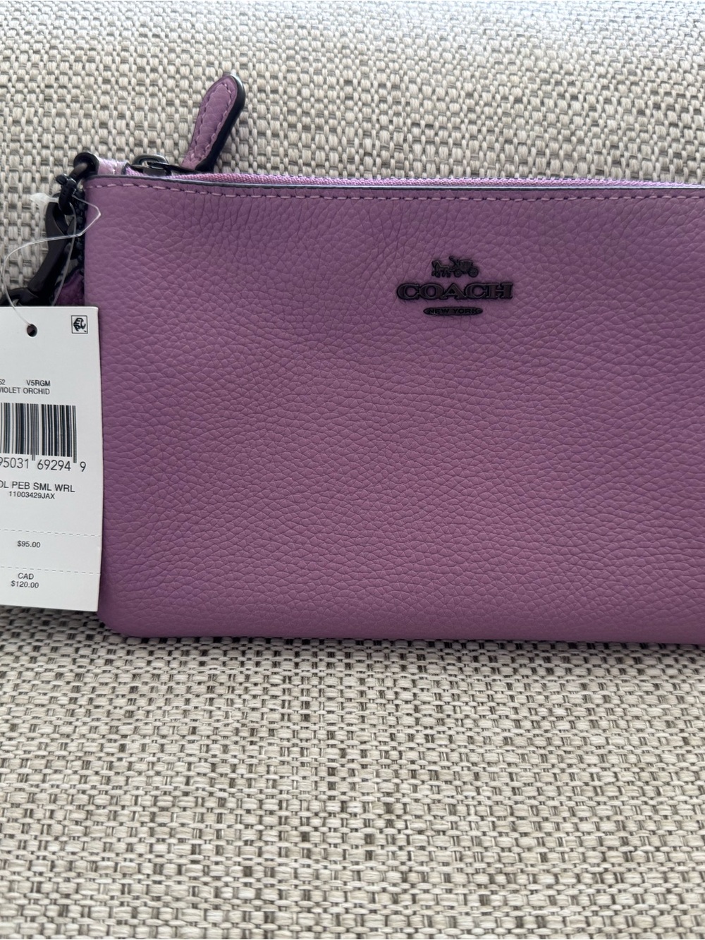 Coach Pebbled Leather Wristlet in Violet Orchid